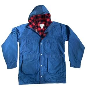 L.L. Bean Baxter State Parka Coat Men L Blue Red Buffalo Plaid Wool Lined VTG